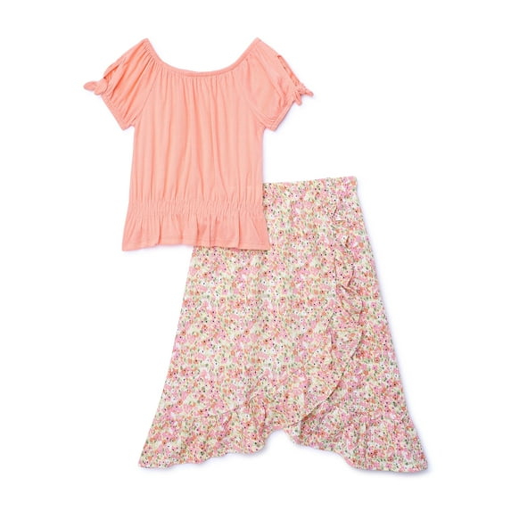 Sweet Butterfly Girls Knit Top and Woven Skirt 2 Piece Set, Sizes 4-16