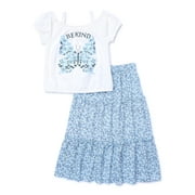 Sweet Butterfly Girls Knit Top and Woven Skirt 2 Piece Set, Sizes 4-16