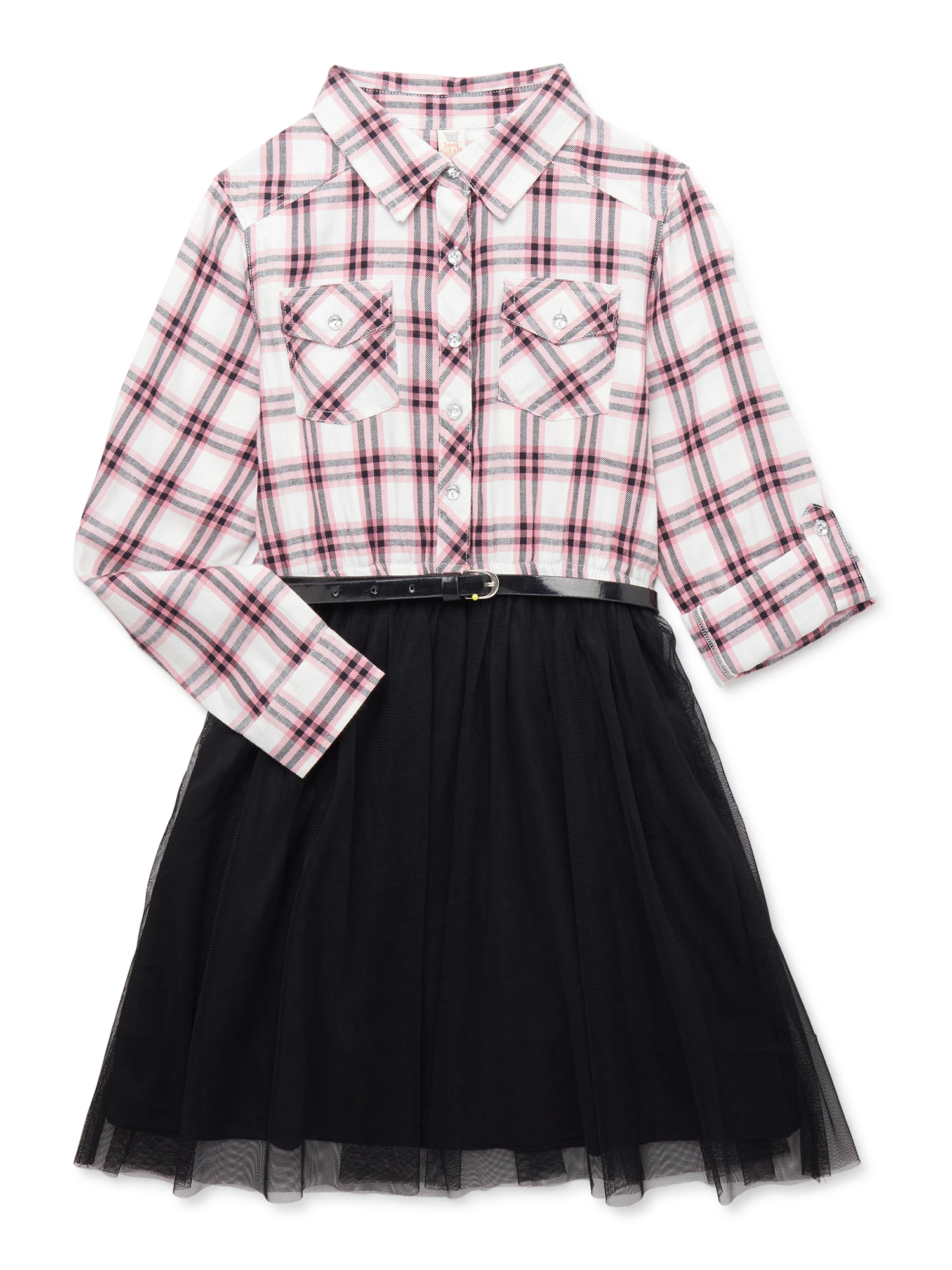 Sweet Butterfly Girls Long Sleeve Plaid and Tulle Dress, Sizes 4-16 - image 1 of 3