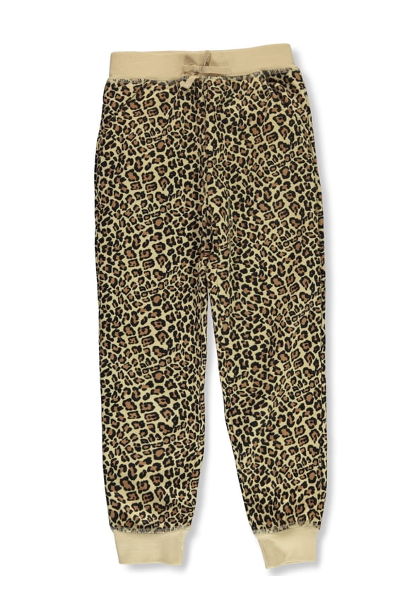 Girls' Sherpa Lined Leopard Joggers Color: gray Size: 10 - 12