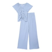 Sweet Butterfly Girls Woven Short Sleeve Top and Palazzo Pants Outfit Set, 2-Piece, Sizes 4-16