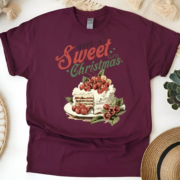Sweet Cake Graphic T-Shirt | Dessert Foodie Tee for Men Women Kids, Maroon, Size XL