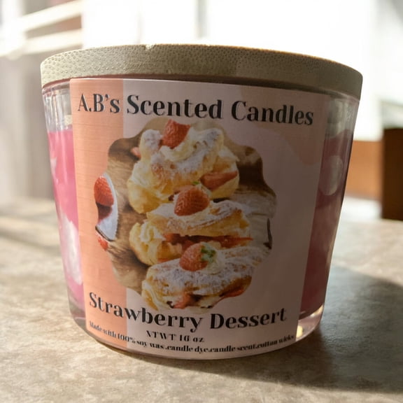 A.B's Scented Candles 16 oz Strawberry Dessert Candle,