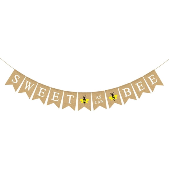 Sweet As Can Bee Black Yellow Honey Bee Burlap Banner, Rustic Jute Pennant Garland for Bee Themed Baby Shower Gender Reveal Party Mantel Decor Supplies