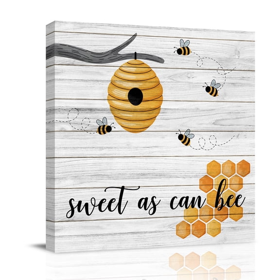 Sweet as Can Bee Canvas Wall Art for Living Room, Honeycomb Vintage White Wood Grain Poster Print Painting for Bedroom Office Home Decoration Wall Pictures Prepare To Hang 8"x8"