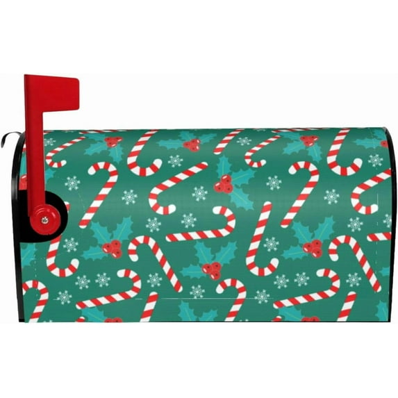 Sweet Candy Canes Berry Mailbox Covers Magnetic Standard Size Mailbox Wraps Letter Post Mailbox Cover 21" X 18" for Holiday Garden Yard Decor