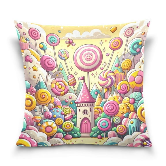 Sweet Candy Castle Throw Pillow Covers Couch Pillowcases Decor for Bed Sofa 18" x 18"