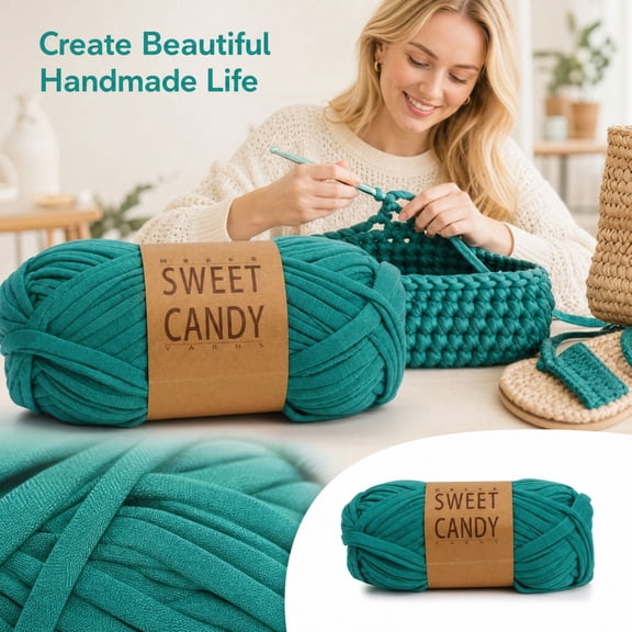 Sweet Candy Chunky Fabric Yarn for Crochet, Soft Colorful Yarn for Slippers and Bags, 6 Colors Available