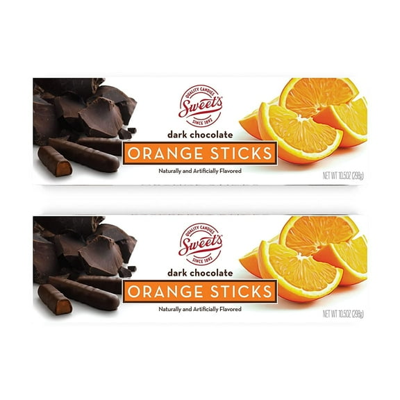 Sweet Candy Dark Chocolate Orange Sticks - Chocolate Covered Candy - Orange Flavor With Dark Chocolate Coating - Old Fashioned Sweet Treat - TWO (2) 10.5oz Box