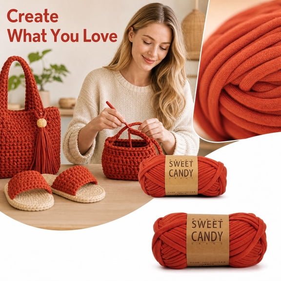 Sweet Candy Fabric Yarn for Crochet, Colorful Chunky Yarn for Bags, Slippers and DIY Crafts, 6 Colors