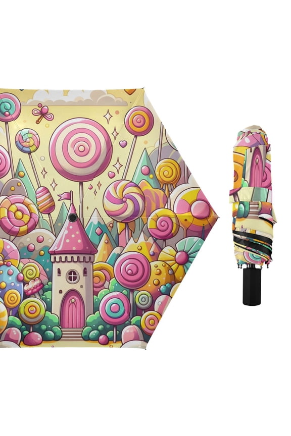 Sweet Candy Lollipops Compact Sun Umbrella Windproof Travel Umbrellas for Rain Strong Portable UV Protection