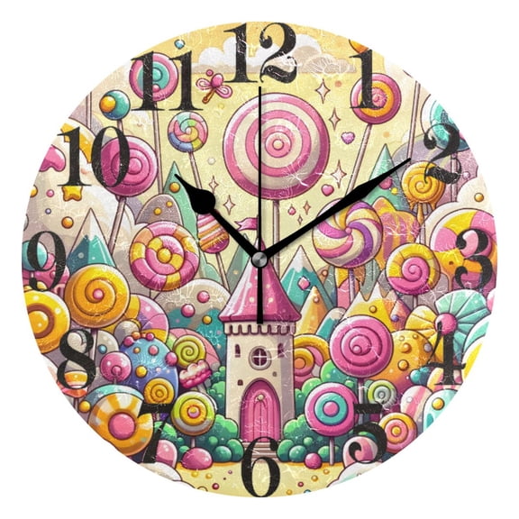 Sweet Candy Lollipops Wall Clock 9.8 inch Battery Operated Clocks Non-Ticking Silent for Bedroom Office Kitchen Living Room