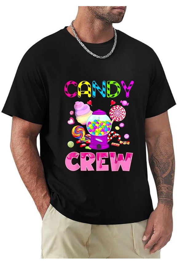 Sweet Candy Party Squad Celebration Theme Fun Graphic Top Unisex T-Shirt, for men & women, up to size 5XL.