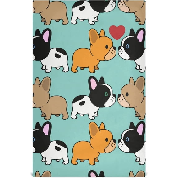 Sweet Cartoon Puppy Dog Dish Towels Set of 6, French Bulldog Washable Tea Towels Dishcloths Lint-Free 18x28 Inch Fast Drying for Kitchen Restaurant Bar Clean
