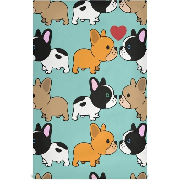 Sweet Cartoon Puppy Dog Kitchen Dish Towels Set of 1, French Bulldog Washable Tea Towels Dishcloths Lint-Free 18x28 Inch Fast Drying for Kitchen Restaurant Bar Clean