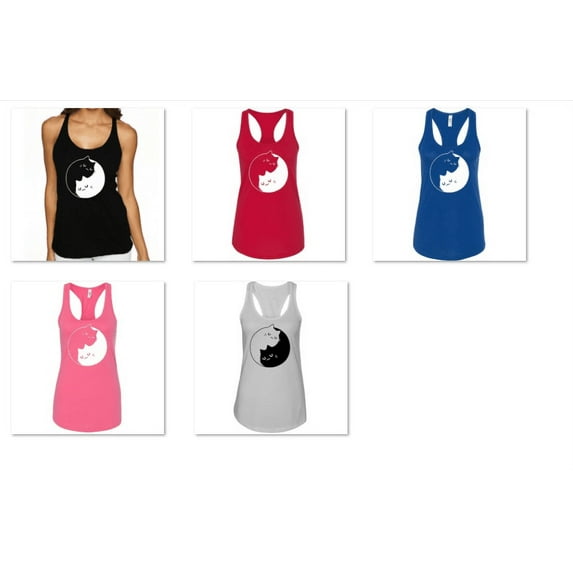 Sweet Cats Yin Yang Kittens Printed Design Women's Tank Top Soft and Comfy Tank Top, Lightweight Tank Top Black Tee X-Large