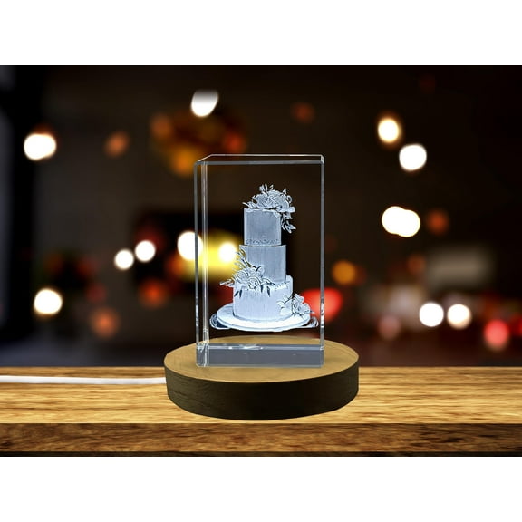 Sweet Celebration: 3D Engraved Crystal Wedding Cake