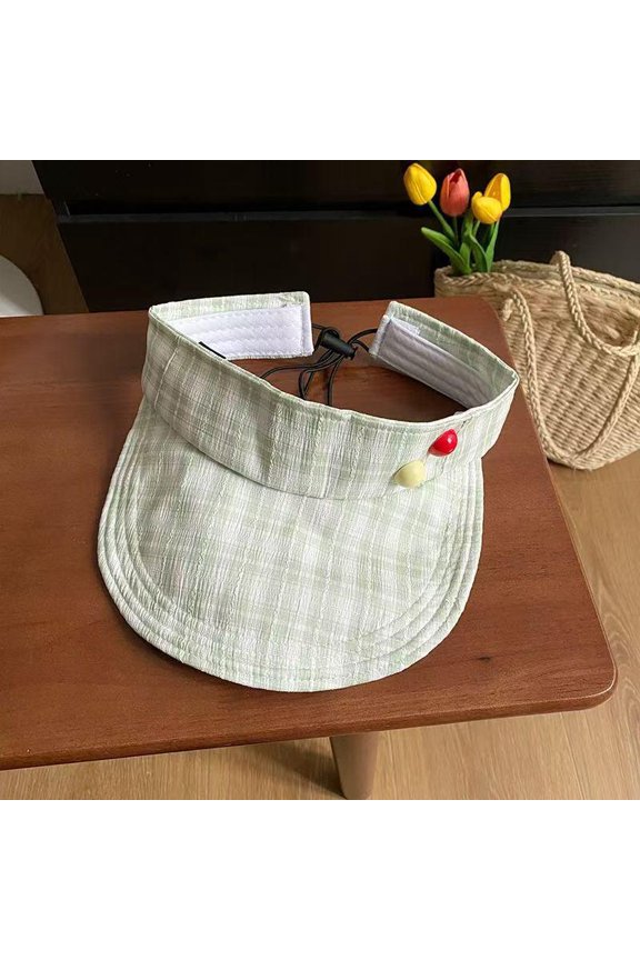Sweet Checkered Sun Protection Empty Top Hat Summer Travel Women Visor Cap