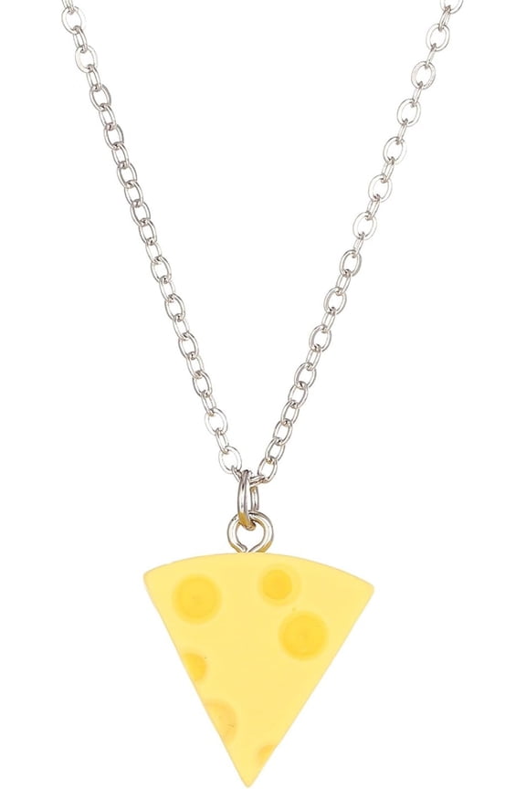 Sweet Cheese Pendant Necklace Handmade 3D Resin Mini Pizza Triangle Block Food Geometric Silver Chain Necklace for Women Men BFF Best Friend Couples Christmas Halloween Party Fashion Jewelry Gifts