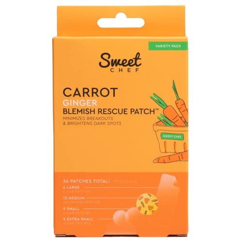 Sweet Chef Carrot Ginger Rescue Blemish Patches - Hydrocolloid Bandages Spot Treatment - 4 Different Shape and Size Pimple Patches with Resurfacing Carrot & Brightening Ginger 36 Patches