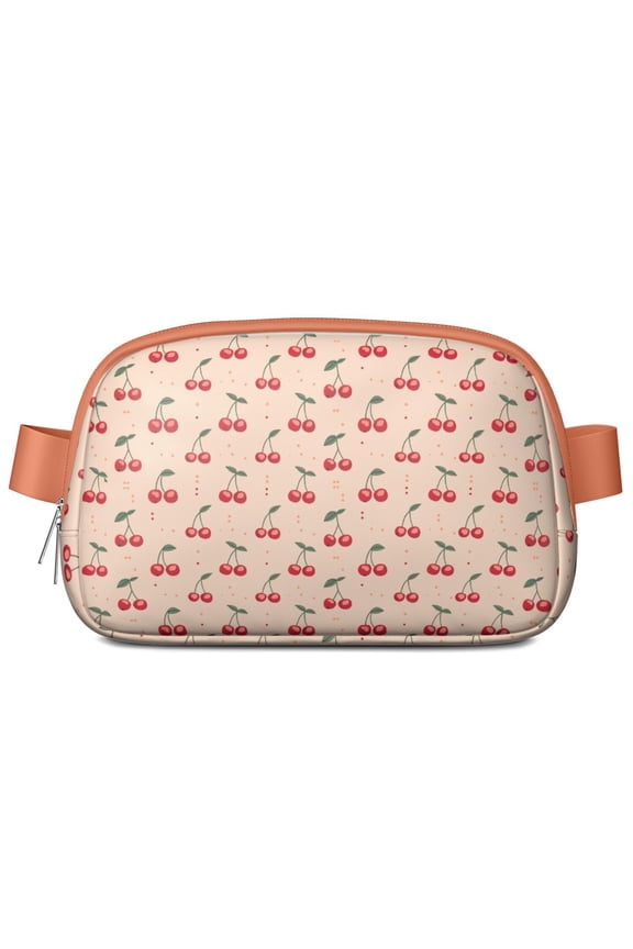 Sweet Cherry Fanny Pack – Cute Red Fruit Belt Bag with Aesthetic Pink Print for Cherry Lovers