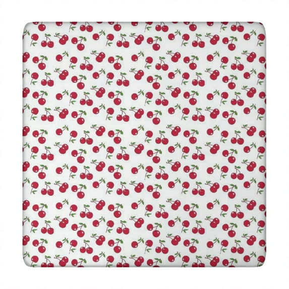 Sweet Cherry Pattern Fitted Tablecloth - Red Fruit Illustration Elastic Square Table Cover, Slip-Free Windproof Washable for Parties & Picnics