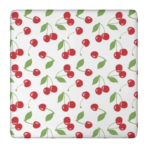 Sweet Cherry Pattern Fitted Tablecloth - Red Fruit Illustration Elastic Square Table Cover, Slip-Free Windproof Washable for Parties & Picnics