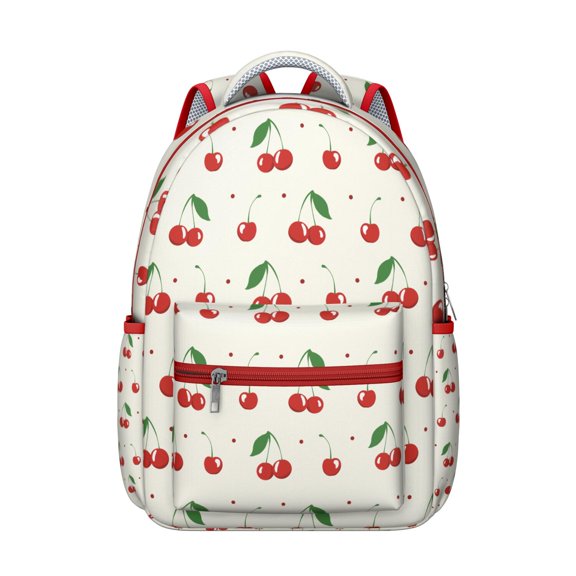 Sweet Cherry Pattern Lightweight Daypack - Waterproof Bookbag with Padded Back & Organized Storage for School, Work, or Daily Use