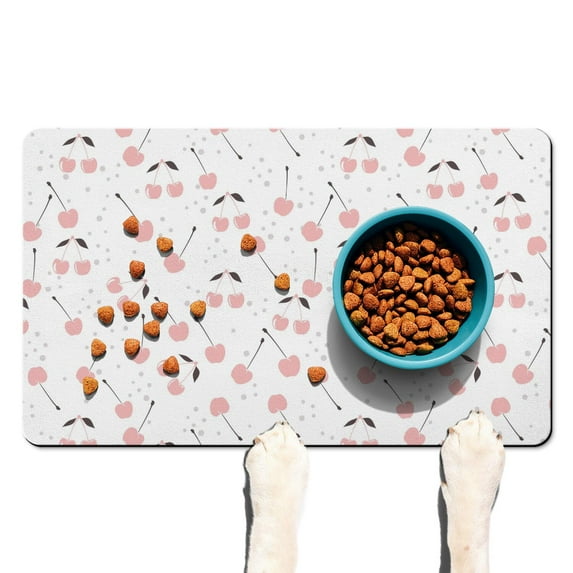 Sweet Cherry Pattern Pet Food Mat - Absorbent Non-Slip Dog Bowl Mat, Eco-Friendly Multi-Layer Design for Puppies & Senior Dogs