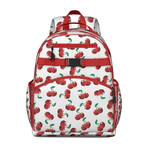 Sweet Cherry Pattern Waterproof Backpack - Lightweight Spine-Protecting Book Bag with Adjustable Chest Strap for Daily Commuters