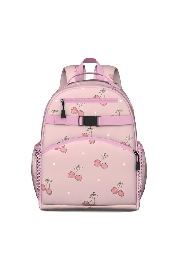 Sweet Cherry Pattern Waterproof Backpack - Lightweight Spine-Protecting Book Bag with Adjustable Chest Strap for Daily Commuters