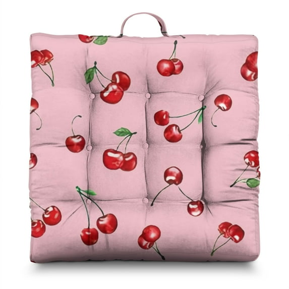 Sweet Cherry Print Pillow – 22x22 Inch Square Floor Cushion, Dutch Velvet, Cute Candy-Inspired Design for Lounge & Kids Room