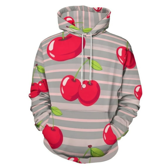 Sweet Cherry Stripes Pattern 3D Print Hoodie Men Women Autumn Thin Pullover Sweatshirt Vintage Streetwear Tops