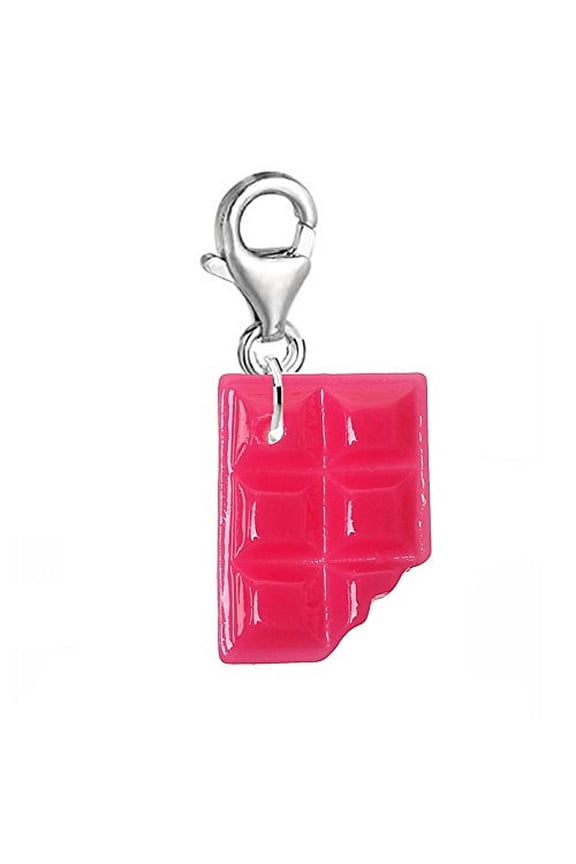 Sweet Chocolate Candy Bar Clip On Charm Pendant w/ Lobster Clasp (Dark Pink Chocolate)