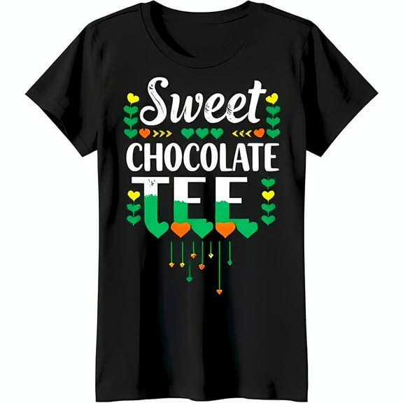 Sweet Chocolate Tee Black T-Shirt with Colorful Floral and Heart Graphic