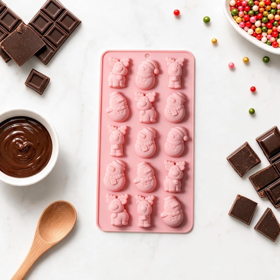 Sweet Christmas Silicone Chocolate Mold – Xmas Cartoon Figure Silicone Baking Molds – Reusable Flexible Silicone Molds for Chocolate Homemade Holiday Snacks