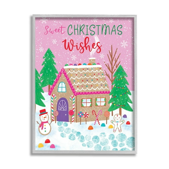 Sweet Christmas Wishes Quirky Candy Gingerbread House Inspirational Graphic Art Framed Art Print Wall Art