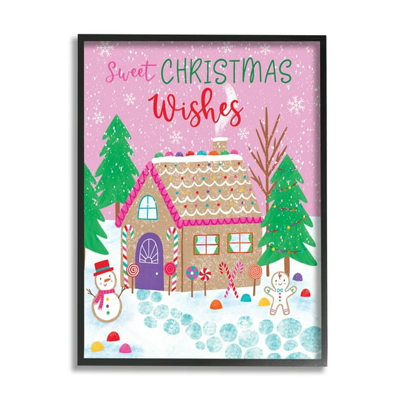 Sweet Christmas Wishes Quirky Candy Gingerbread House Inspirational Graphic Art Framed Art Print Wall Art