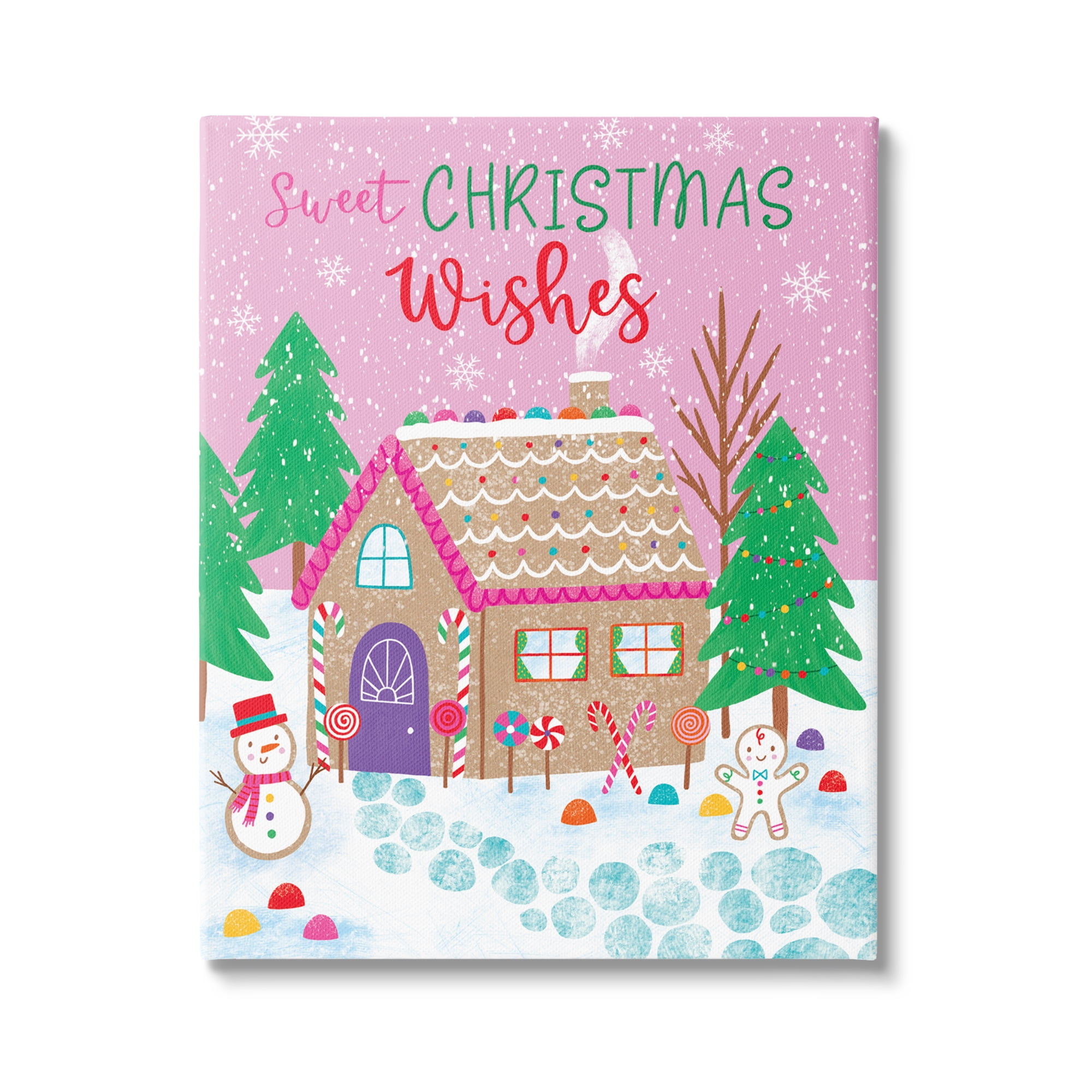 Sweet Christmas Wishes Quirky Candy Gingerbread House Inspirational Graphic Art Gallery-Wrapped Canvas Print Wall Art