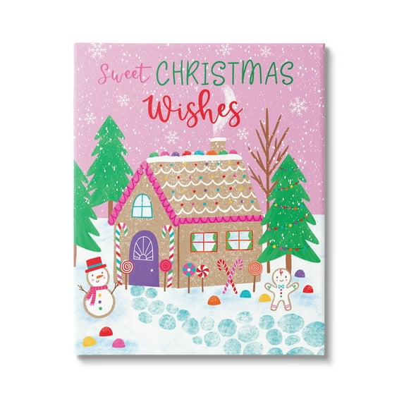 Sweet Christmas Wishes Quirky Candy Gingerbread House Inspirational Graphic Art Gallery-Wrapped Canvas Print Wall Art