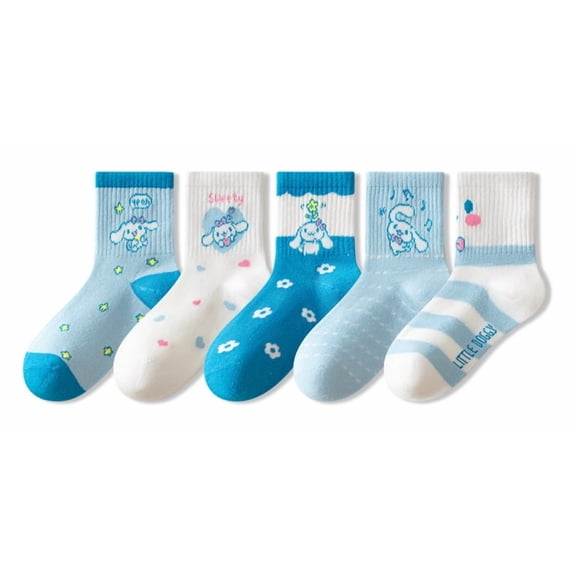 Sweet Cinnamoroll Cartoon Socks Mid-tube Socks Size for 22-35 Feet Cotton Socks 5pairs Pack