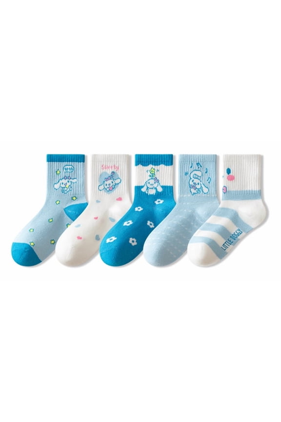 Sweet Cinnamoroll Cartoon Socks Mid-tube Socks Size for 22-35 Feet Cotton Socks 5pairs Pack