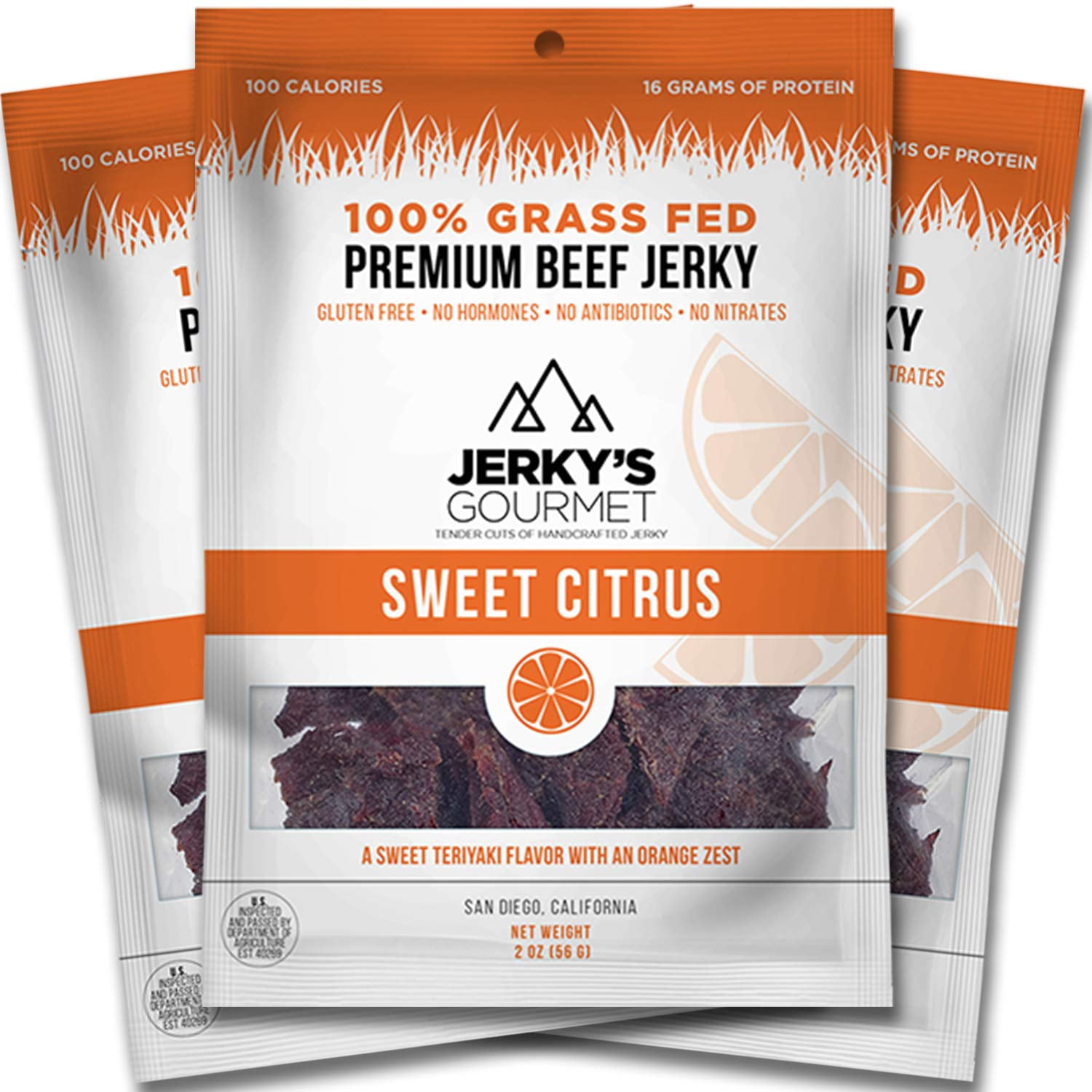 Sweet Citrus Teriyaki Grass Fed Jerky 100 Calorie Snacks, Gourmet