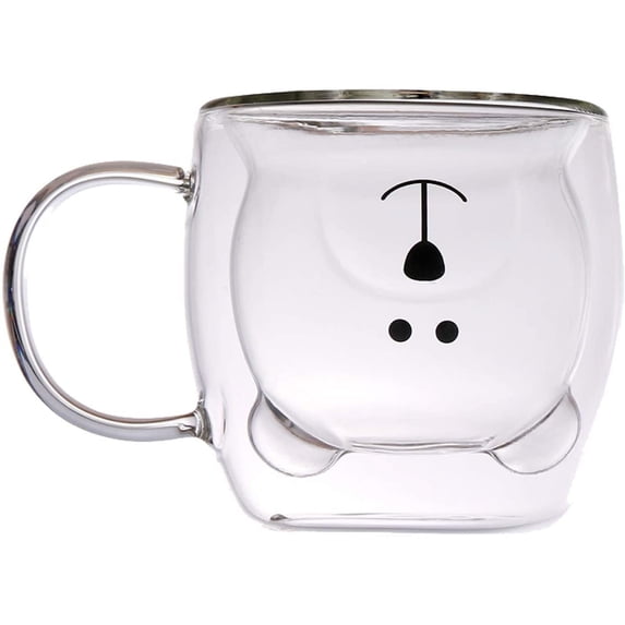 Sweet Coffee Cups Tea Milk Cute Bear Cat Panda Espresso Cups Mugs Double-Walled Insulated Glasses Birthday Gifts(White Bear)