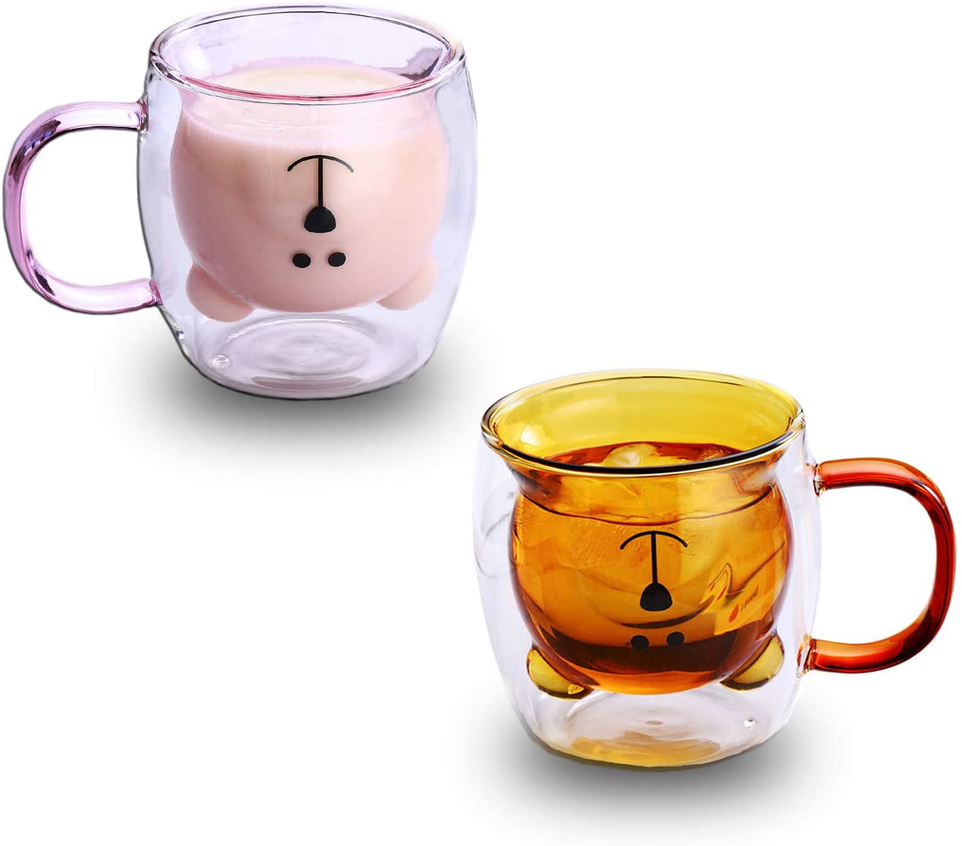 Sweet Coffee Cups Tea Milk Cute Bear Cat Panda Espresso Cups Mugs  Double-Walled Insulated Glasses Birthday Gifts(White Bear) 
