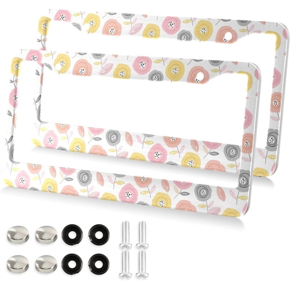 Sweet Colorful Roses Flower License Plate Frame - 2 Pack Universal Stainless Steel License Plate Holder with Screws & Chrome Caps, 2 Holes Car License Plate Cover for US Vehicles Decorative