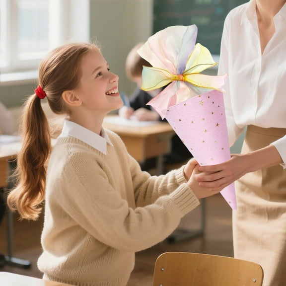 Sweet Cone Bags Colorful Gift Bag Ice Cream_Cone Shape Snacks Wrapping with Ties_Twist Tie Triangle Christmas Party Favor Party Favor Bag for Birthday Wedding Party Gifts(Pink)