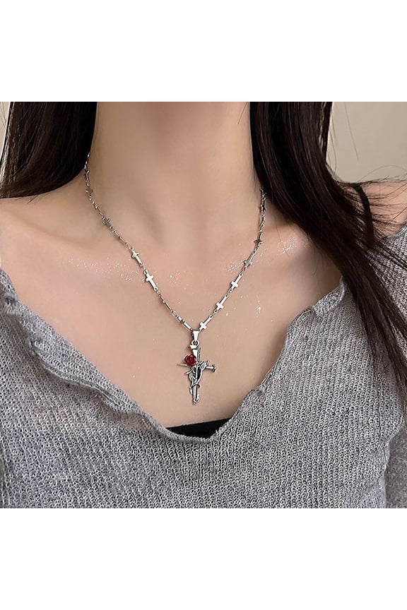 Sweet Cool Cross Red Gothic Necklace Retro Dark