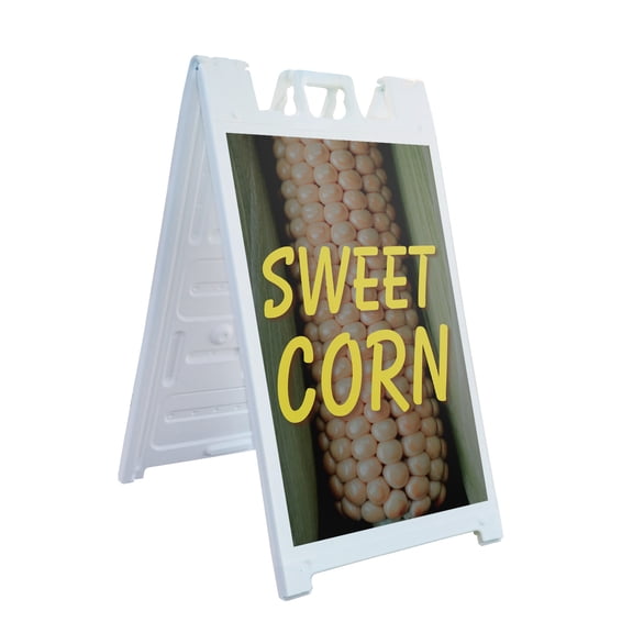 Sweet Corn 24" x 36" Double Sided A-Frame Sidewalk Sign, Includes 2 Plastic Inserts | Foldable Portable White Signicade Sandwich Board | Freshly Picked, Farmer’s Market, Seasonal