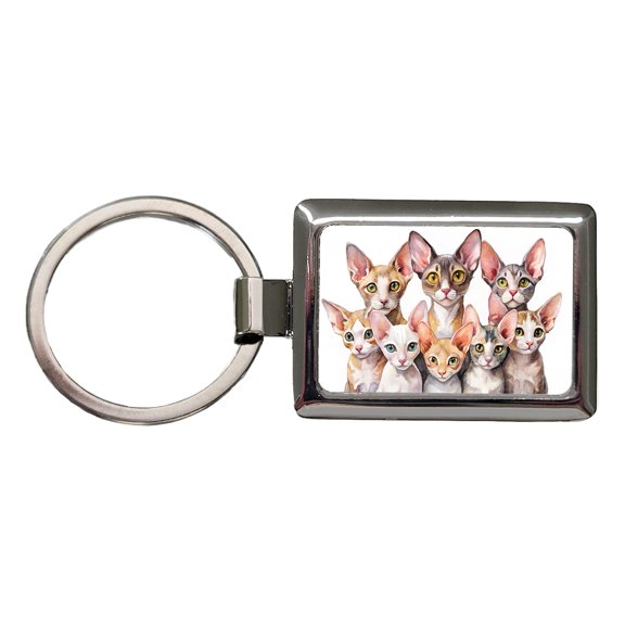 Sweet Cornish Rex Cats Metal Rectangle Keychain